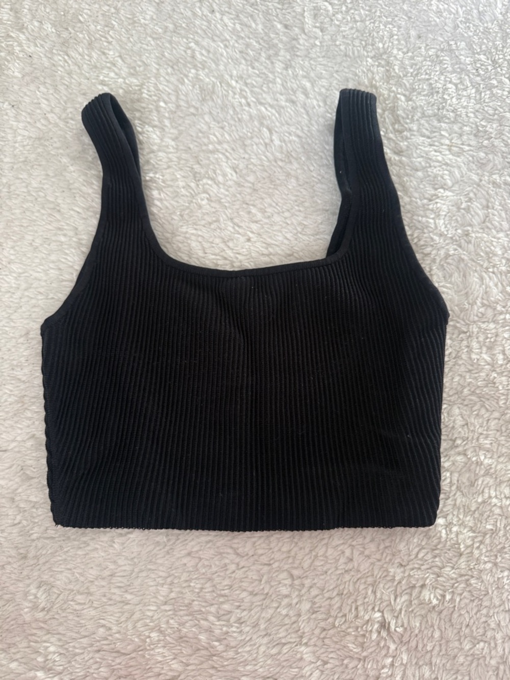 Babaton Black Ribbed Square-Neck Crop Tank